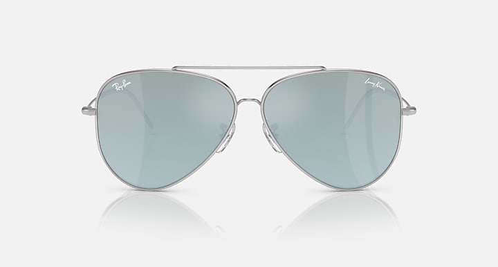 Aviator sunglasses with light blue lenses and silver metal frame, front view
