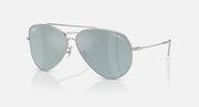 Aviator sunglasses with light blue mirrored lenses and silver metal frame