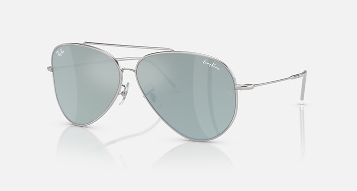 Aviator sunglasses with light blue mirrored lenses and silver metal frame