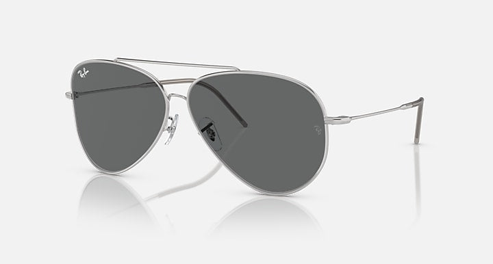 Ray-Ban aviator reverse sunglasses with silver frame and dark gray mirrored lenses