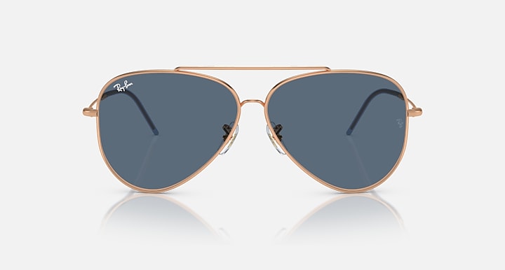 Ray-Ban aviator reverse sunglasses with rose-gold frame and blue-tinted lenses