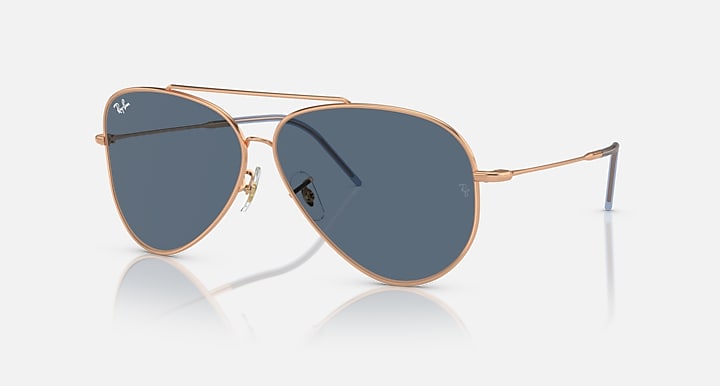 Ray-Ban aviator reverse sunglasses with gold frame and blue-tinted lenses