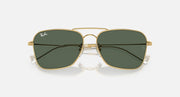 Ray-Ban Caravan Reverse sunglasses with dark green lenses and gold-tone frame, top angle.