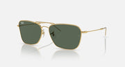 Ray-Ban Caravan Reverse sunglasses with dark green lenses and gold-tone frame, front view.
