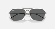 Ray-Ban Caravan Reverse sunglasses with dark grey lenses and gunmetal frame, top-front angle.