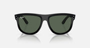 Ray-Ban sunglasses with black frame and dark green mirrored lenses, top view.