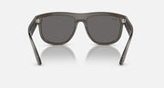 Ray-Ban sunglasses with brown frame and grey mirrored lenses, front view with temple details.