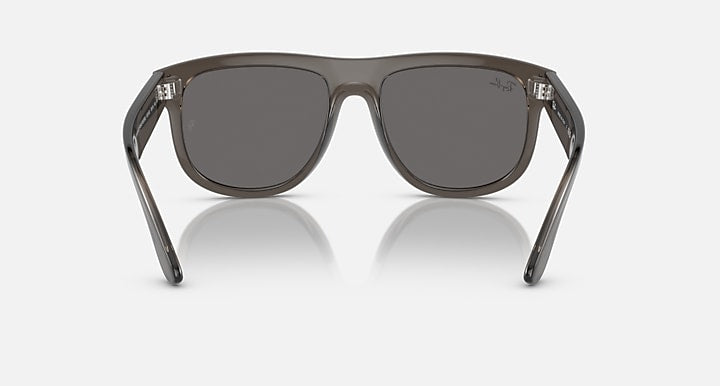 Ray-Ban sunglasses with brown frame and grey mirrored lenses, front view with temple details.