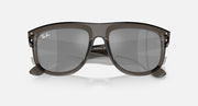 Ray-Ban sunglasses with brown frame and grey mirrored lenses, straight-on front view.