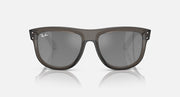 Ray-Ban sunglasses with brown frame and grey mirrored lenses, front view.