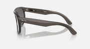 Ray-Ban sunglasses with brown frame and grey lenses, side profile.
