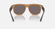 Ray-Ban brown and black sunglasses with dark gray lenses and angular frames