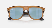 Ray-Ban brown sunglasses with blue lenses and metal nose bridge detail