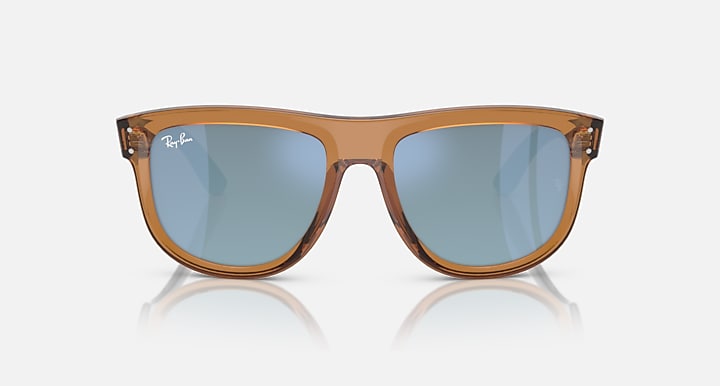 Ray-Ban brown square sunglasses with blue tinted lenses and front logo detail