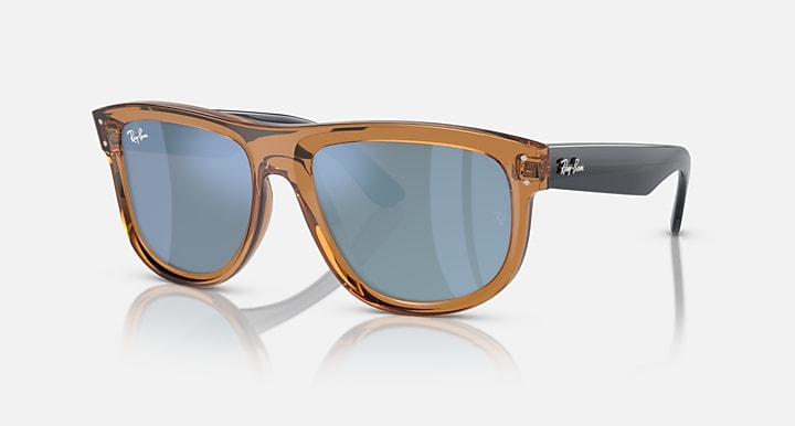 Ray-Ban brown sunglasses with blue mirrored lenses and square acetate frames