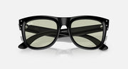 Ray-Ban Wayfarer sunglasses, front view with black frame and muted green-tinted lenses