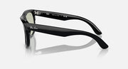 Ray-Ban Wayfarer sunglasses, side view with black frame and light green lenses