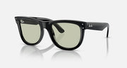 Ray-Ban Wayfarer sunglasses, black frame with light green tint lenses