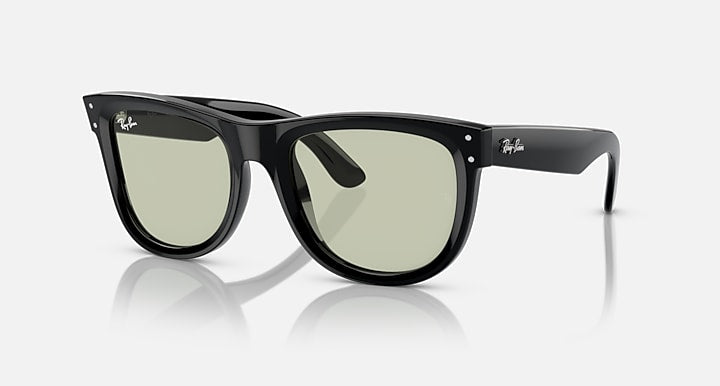 Ray-Ban Wayfarer sunglasses, black frame with light green tint lenses