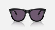 Ray-Ban sunglasses with black frame and purple mirrored lenses, front view