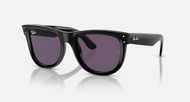 Ray-Ban sunglasses with black frame and purple mirrored lenses, Wayfarer reverse style