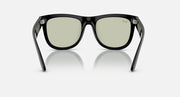 Ray-Ban Wayfarer Reverse sunglasses, pale green lenses, black frame, top-down front view