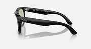 Ray-Ban Wayfarer Reverse sunglasses, black frame, side temple details, angled view