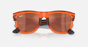 Ray-Ban Wayfarer Reverse sunglasses, orange frame, brown tinted lenses, angled front