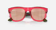 Ray-Ban Wayfarer Reverse sunglasses, red frame, light brown tinted lenses, angled front