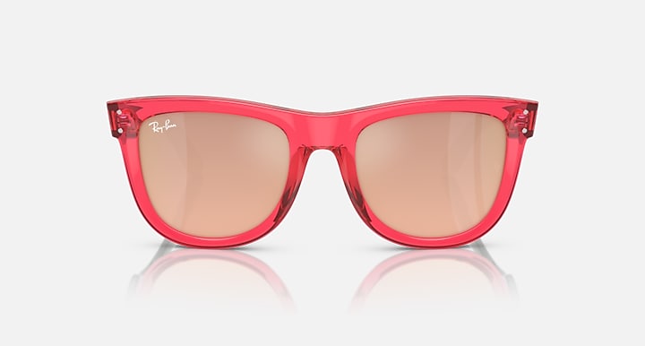 Ray-Ban Wayfarer Reverse sunglasses, red frame, dark lenses, straight-on view