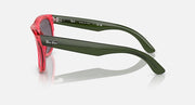 Ray-Ban Wayfarer Reverse sunglasses, red frame with green temples, dark lenses