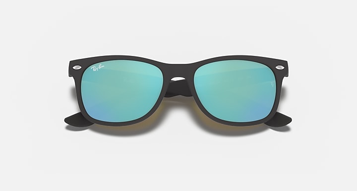 Ray-Ban Jr MOD. 9052S sunglasses, black frame with blue-green mirrored lenses