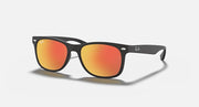 Ray-Ban Junior wayfarer sunglasses, matte black frame with orange mirrored lenses