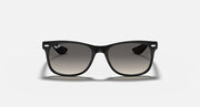 Ray-Ban Junior wayfarer sunglasses, black frame with smoke-gray lenses, front view