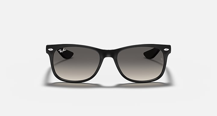 Ray-Ban Junior wayfarer sunglasses, black frame with smoke-gray lenses, front view