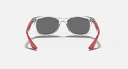 Ray-Ban Junior New Wayfarer RJ9052S sunglasses with clear frame and red temple accents
