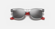 Ray-Ban Junior New Wayfarer RJ9052S sunglasses with clear frame and red center bridge
