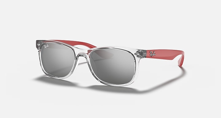 Ray-Ban Junior New Wayfarer RJ9052S sunglasses with red temples and dark lenses