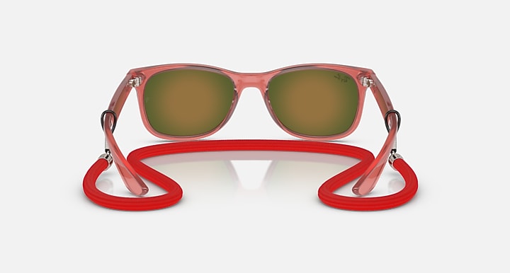 Ray-Ban Junior New Wayfarer RJ9052S sunglasses with pink frame and green-tinted lenses