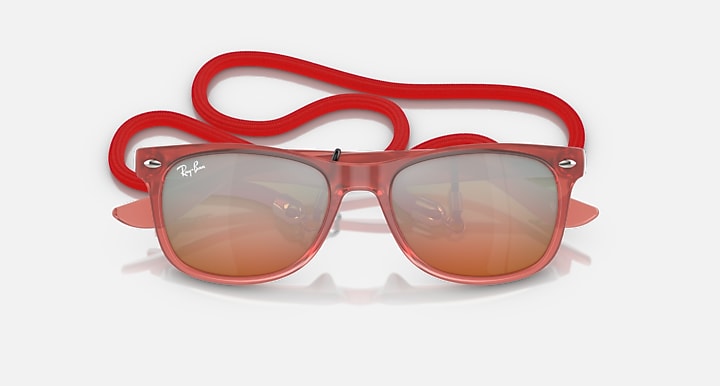 Ray-Ban Junior New Wayfarer RJ9052S sunglasses with red frame and brown gradient lenses