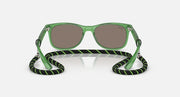 Ray-Ban junior wayfarer sunglasses with green frames and brown-tinted lenses, angled view