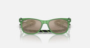 Ray-Ban junior wayfarer sunglasses with green frames and brown-tinted lenses, front view