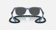 Ray-Ban junior wayfarer sunglasses with blue frames and dark-tinted lenses, angled view