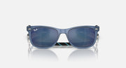 Ray-Ban junior wayfarer sunglasses with blue frames and blue-tinted lenses, front view