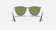 Junior sunglasses front view with violet frame and olive-green lenses