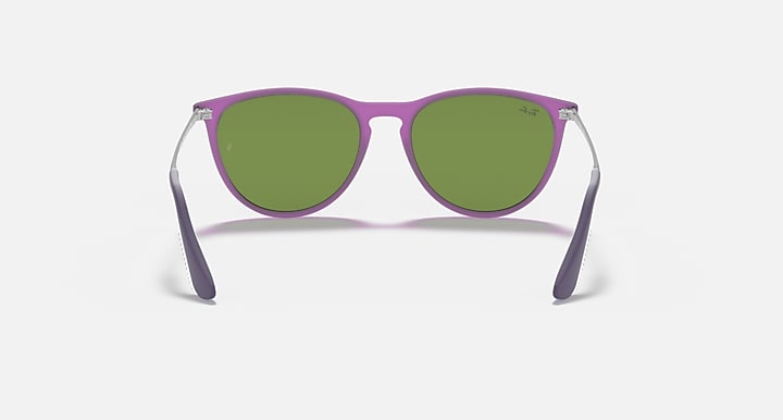 Junior sunglasses front view with violet frame and olive-green lenses