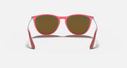 Ray-Ban Junior Erika sunglasses, pink frame with dark green lenses, front view