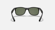 Ray-Ban sunglasses front view, black frames with dark green lenses
