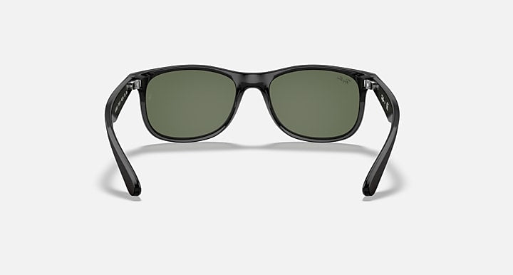 Ray-Ban sunglasses front view, black frames with dark green lenses