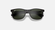 Ray-Ban sunglasses front view, dark lenses with black frames